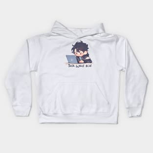 Cute Anime boy using laptop Kids Hoodie